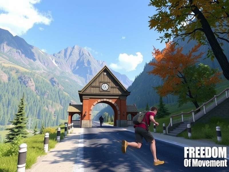 Open world racing game landscape showing a car on a scenic road