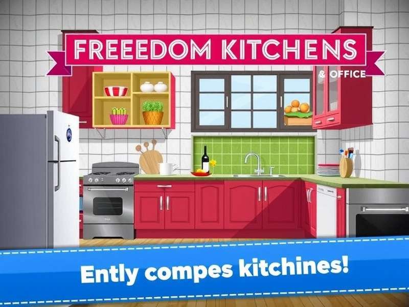 A vibrant, futuristic virtual kitchen interior from Elite vs Freedom game