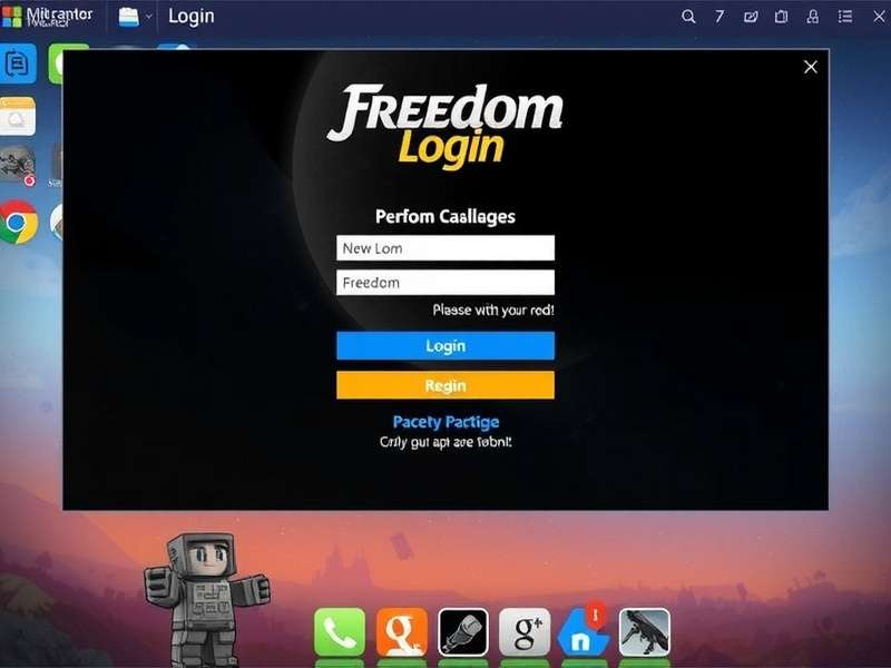 A futuristic gaming portal interface with neon lights representing the Freedom Login dashboard