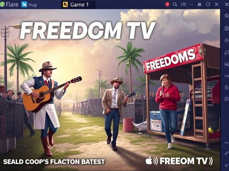 A dramatic in-game screenshot showing Elite and Freedom faction characters in a fierce battle, with futuristic city backdrop.