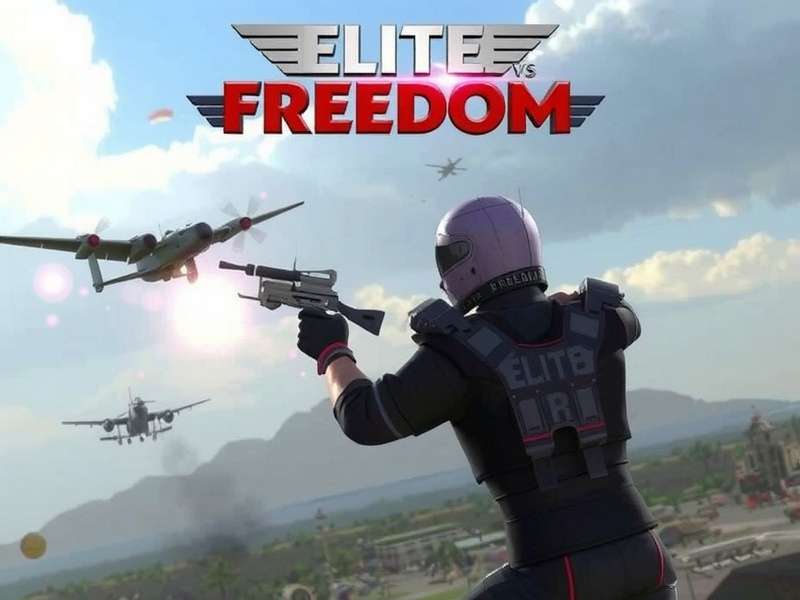 Elite Vs Freedom gameplay screenshot showing intense urban combat with mechs and resistance fighters