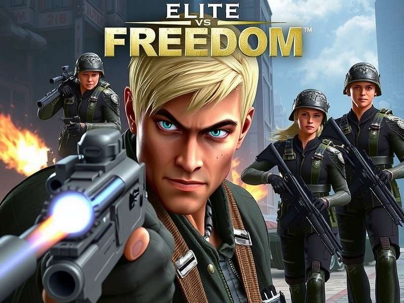 Elite Vs Freedom gameplay screenshot showing cyberpunk cityscape with neon lights and character in combat